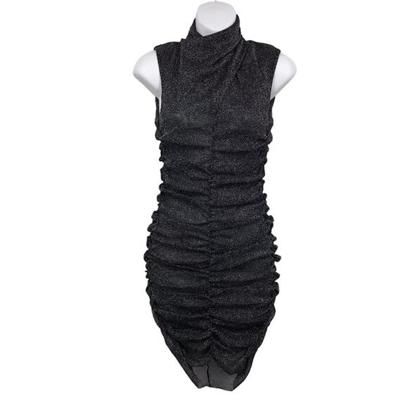 AllSaints Tia Metallic Mini Dress 2 Sleeveless Gathered Twisted Neck Bodycon NWT - Picture 1 of 5